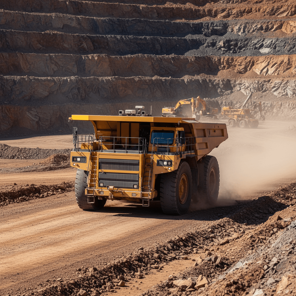 Autonomous haul truck operating in active mining pit