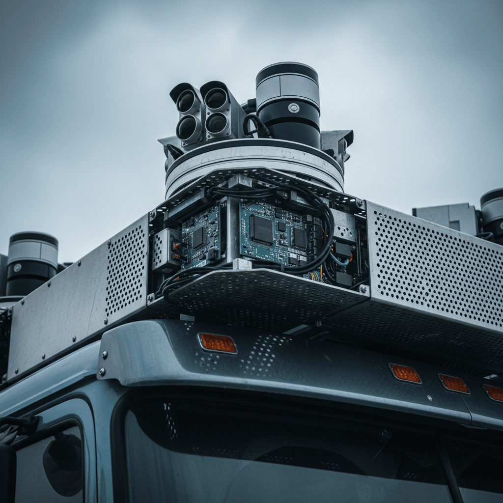 Autonomous vehicle sensor and control systems installed on truck