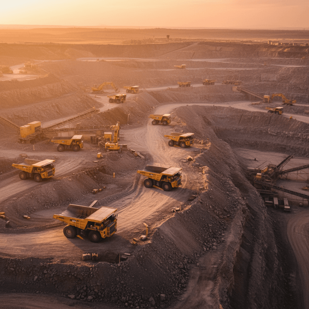Multiple autonomous trucks operating across mining site
